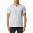 thumbnail image 1 of Jinda Men's Cotton Henley Shirt Soft Short Sleeve Tshirt Basic V Notch Neck Fashion Summer Slim Fit Comfy Linen Henley Cool Tee White Large, 1 of 4