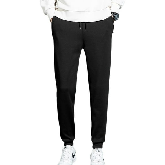 SWSMCLT Men's Cotton Joggers Solid Casual Fashion Fleece Sweatpants with Pockets Active Pants Jogging Track Workout Drawstring Trousers Black Large