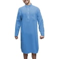 thumbnail image 1 of SWSMCLT Men's Cotton Robe Long Sleeve Bathrobe Casual Thin Sleepwear Sleep Gown Side Split Knee Length Nightshirt Blue Medium, 1 of 4