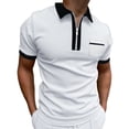 thumbnail image 1 of SWSMCLT Men's Cotton Short Sleeve Shirt Contrast Color Slim Fit Top With Pocket Summer Fashion Collared Soft Half Zip White Large, 1 of 1