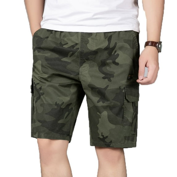 Jinda Men's Cotton Shorts Mid Rise Bermuda Shorts Knee Length Pocket Lounge Summer Outdoor Cargo Shorts Army Green Large