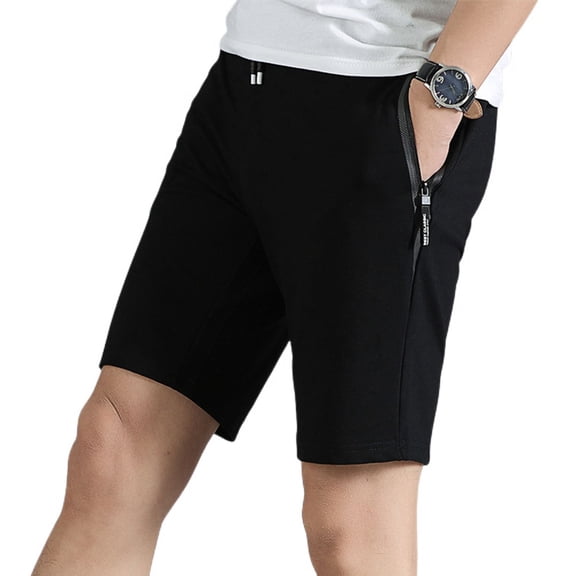 SWSMCLT Men's Cotton Shorts Soft Summer Mid Rise Casual Bermuda Walking Shorts Pockets Cool Drawstring Elastic Waist Black XX-Large