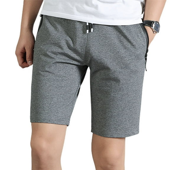 SWSMCLT Men's Cotton Shorts Soft Summer Mid Rise Casual Bermuda Walking Shorts Pockets Cool Drawstring Elastic Waist Dark Grey Small