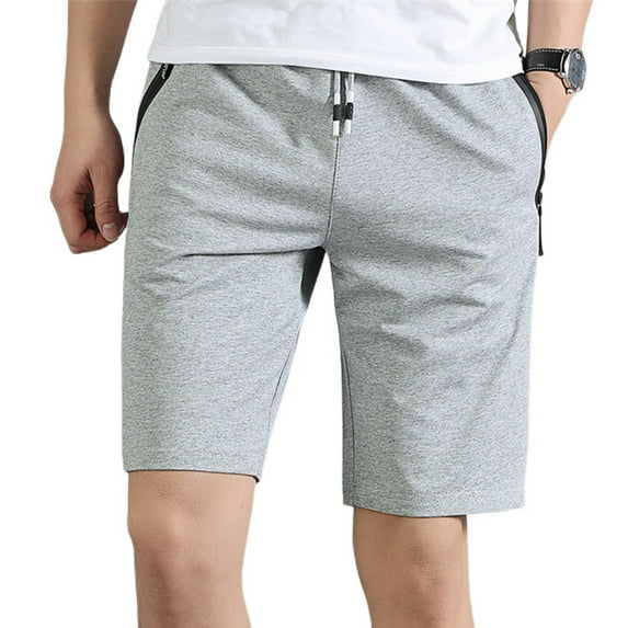 SWSMCLT Men's Cotton Shorts Soft Summer Mid Rise Casual Bermuda Walking Shorts Pockets Cool Drawstring Elastic Waist Light Grey Large