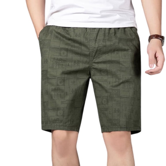SWSMCLT Men's Beach Knee Length Elastic Waist Pockets Cotton Shorts Summer Casual Shorts Elastic Beachwear Army Green Small