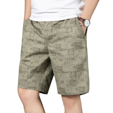 SWSMCLT Men's Beach Knee Length Elastic Waist Pockets Cotton Shorts Summer Casual Shorts Elastic Beachwear Green Small