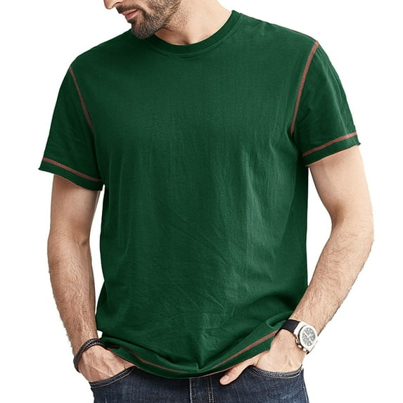 SWSMCLT Men's Cotton T Shirt Fashion Classic Summer Soft Light Short Sleeve Comfy Slim Fit Top Contrast Color T-Shirt Green Medium