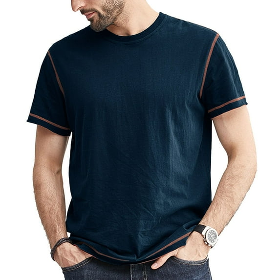 SWSMCLT Men's Cotton T Shirt Fashion Classic Summer Soft Light Short Sleeve Comfy Slim Fit Top Contrast Color T-Shirt Royal Blue Small