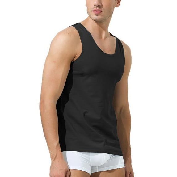 SWSMCLT Men's Cotton Tank Tops Sleeveless Fall Slimming Casual Summer Pajamas Sports Soft Fitted Top 96Black Small
