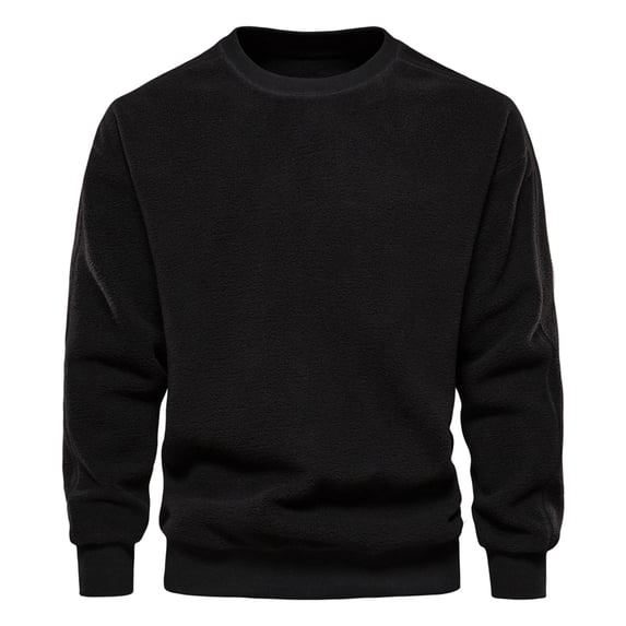 SWSMCLT Men's Long Sleeve Tshirt Crewneck Sweatshirt Soft Fleece Pullover Thermal Hoodless Vintage Loose Fit Casual Fall Top Baggy Black Medium