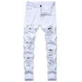 thumbnail image 1 of Jinda Men's Denim Trousers Slim Fit Jeans Chic Stretch Straight Mid Rise Ripped Distressed White 32, 1 of 4