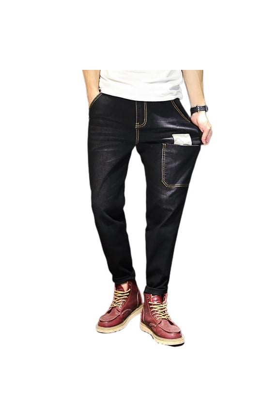 Jinda Men's Distressed Jeans Ankle Pants Stretch Tapered Chic Pull On Harem Pants Black 34