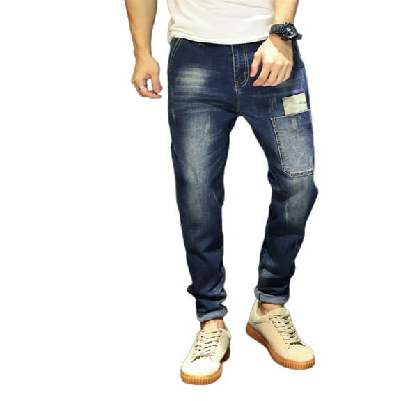 Jinda Men's Distressed Jeans Ankle Pants Stretch Tapered Chic Pull On Harem Pants Dark Blue 32