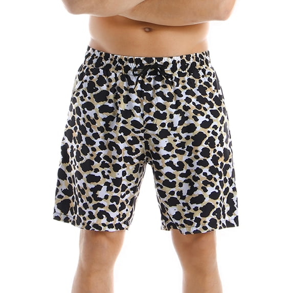 SWSMCLT Men's Drawstring Swim Trunks Comfy Fashion Elastic Waist Swim Shorts Mid Rise Elastic Printed Leopard Large
