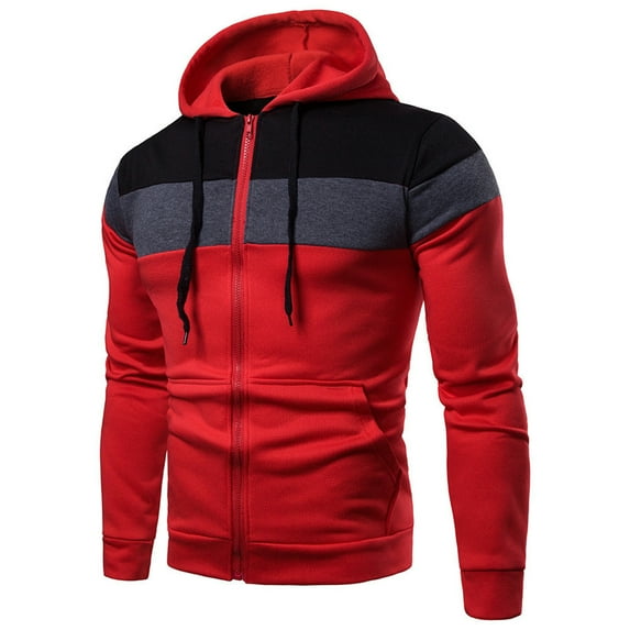 Jinda Men's Fashion Hoodie & Sweatshirt Fuzzy Zip Up Long Sleeve Pullover Tops Thermal Red XX-Small