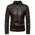 thumbnail image 1 of SWSMCLT Men's Moto Biker Jacket Warm Slim Fit Faux Leather Jacket Solid Vintage Band Collar Full Zip Motorcycle Jackets Coffee 40, 1 of 1