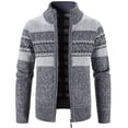 thumbnail image 1 of Jinda Men's Full Zip Cardigan Sweater Warm High Neck Slim Fit Long Sleeve Cable Knit Cardigan Thick Striped Sweater Jacket Dark Grey 36, 1 of 1
