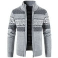 thumbnail image 1 of Jinda Men's Full Zip Cardigan Sweater Warm High Neck Slim Fit Long Sleeve Cable Knit Cardigan Thick Striped Sweater Jacket Light Grey 38, 1 of 1