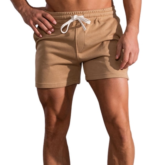 SWSMCLT Men's Gym Shorts Summer Soft Terry Cotton Lounge Shorts Elastic Waist Sweat Shorts Drawstring Mid Rise Workout Jogger Sweatpants Khaki Small
