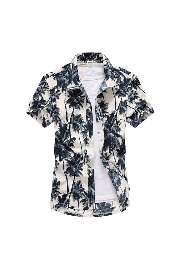 Men's Short Sleeve Shirt Soft Casual Cool Holiday Hawaiian Button Down Shirt Modern Lapel Summer Top Beige Small