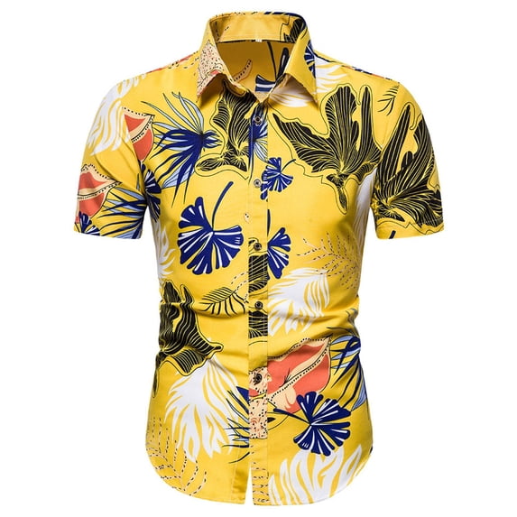 SWSMCLT Men's Soft Summer Short Sleeve Cotton Hawaiian Shirt Button Down Shirts Aloha Lapel Button Down Shirts Patterned68 X-Large