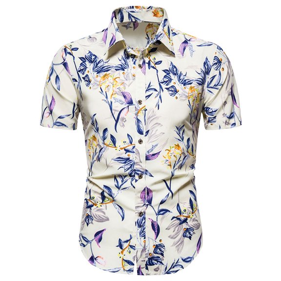 SWSMCLT Men's Soft Summer Short Sleeve Cotton Hawaiian Shirt Button Down Shirts Aloha Lapel Button Down Shirts Patterned87 Large