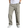 thumbnail image 1 of SWSMCLT Men's Cotton Straight Leg Trousers Cotton Drawstring Casual High Waisted Casual Cargo PantsPleated Work Utility Light Grey X-Large, 1 of 4