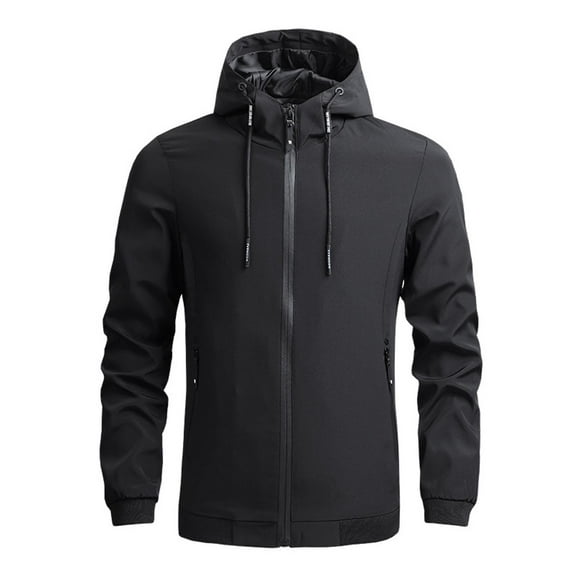 SWSMCLT Men's Hooded Jacket Long Sleeve Fall Warm Zipper Lightweight Windbreaker Hiking Slim Fit Spring Outerwear Black 44