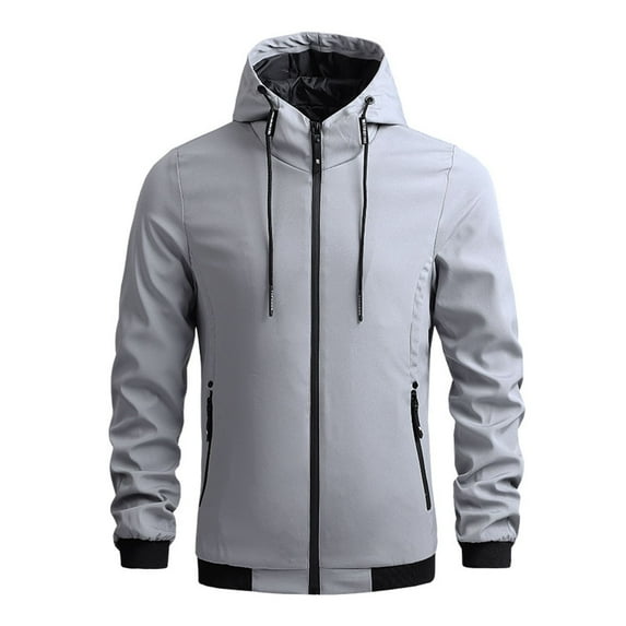 SWSMCLT Men's Hooded Jacket Long Sleeve Fall Warm Zipper Lightweight Windbreaker Hiking Slim Fit Spring Outerwear Grey 40