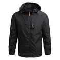 thumbnail image 1 of Jinda Men's Hooded Rain Jacket Run Raincoat Lightweight Zip Up Hiking Workout Rain Coat Black 36, 1 of 1