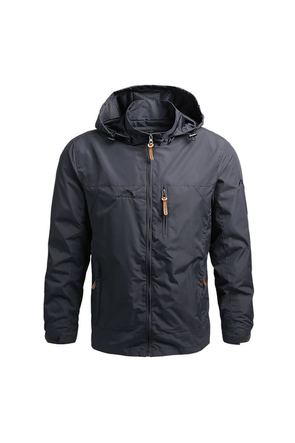 Jinda Men's Hooded Rain Jacket Run Raincoat Lightweight Zip Up Hiking Workout Rain Coat Grey 50