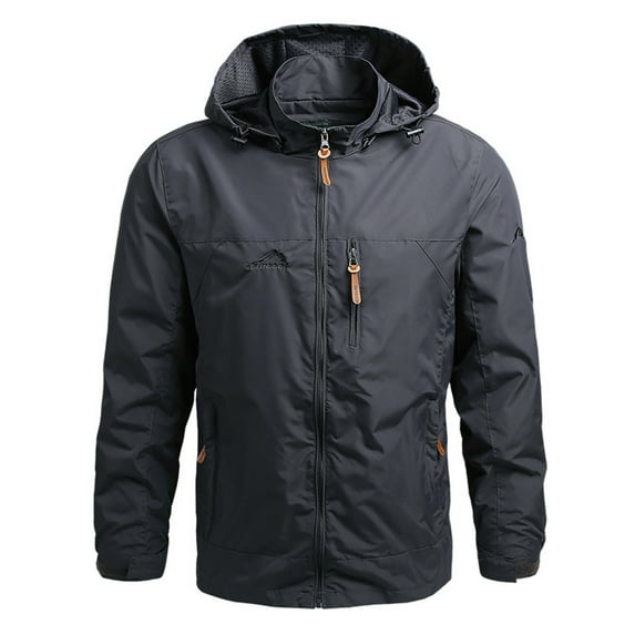 Jinda Men's Hooded Rain Jacket Run Raincoat Lightweight Zip Up Hiking Workout Rain Coat Grey 50