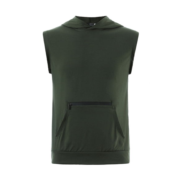Jinda Men's Hooded Shirts Workout Tank Top Sleeveless Tshirt Running Basic Soft Quick Dry Fashion Active Fitted Top Pocket Army Green Medium