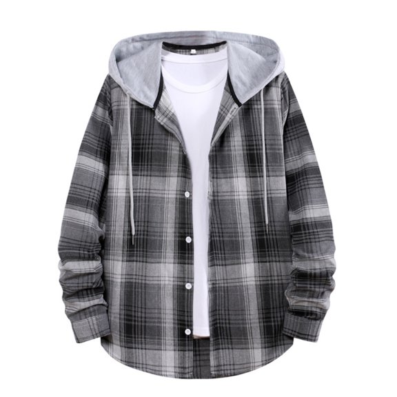 Jinda Men's Hoodie Button Down Shirt Jacket Fall Button Up Shirt Button Button Up Casual Polyester Top 11 Grey X-Large