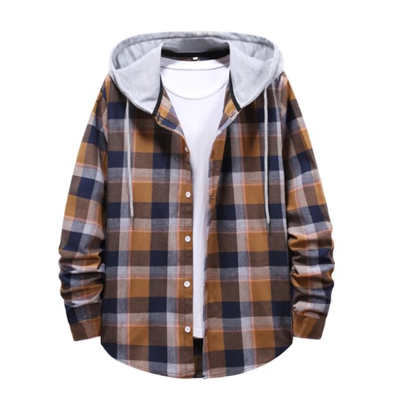 Jinda Men's Hoodie Button Down Shirt Jacket Fall Button Up Shirt Button Button Up Casual Polyester Top 14 Coffee Medium