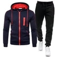 thumbnail image 1 of SWSMCLT Men's Jogging 2 Piece Outfits 2 Piece Pant Set Active Suits Long Sleeve Hoodie Zip Up Casual Jogger Snow Winter Comfy Dark Blue Small, 1 of 1