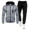 thumbnail image 1 of Jinda Men's Jogging 2 Piece Outfits Active Suits Long Sleeve Hoodie Zip Up Casual Jogger Snow Winter Comfy 2 Piece Pant Set Light Grey Large, 1 of 1