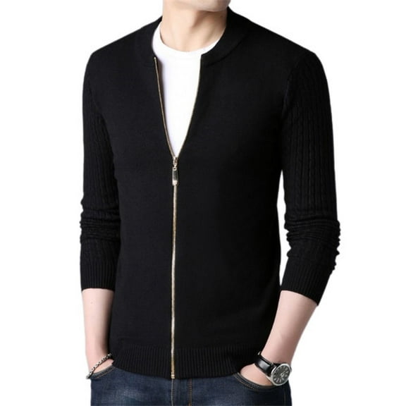 SWSMCLT Men's Long Sleeve Cardigans Fall Cozy Fitted Crewneck Knit Cardigan Sweater Fashion Lightweight Outerwear Black 40