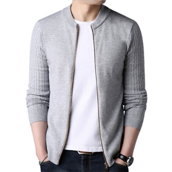 SWSMCLT Men's Long Sleeve Cardigans Fall Cozy Fitted Crewneck Knit Cardigan Sweater Fashion Lightweight Outerwear Grey 40