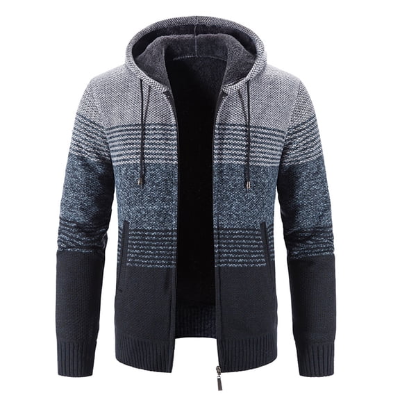 Jinda Men's Knit Cardigan Sweater Outerwear Hooded Zip Up Long Sleeve Thick Casual Drawstring Lined Pocket Knitwear Grey Small