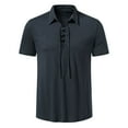 thumbnail image 1 of Jinda Men's Lace Up Shirt Short Sleeve Top Summer Soft T Shirt Slim Fit Cool Lightweight Pirate Renaissance Medieval Collared Tshirt Navy Large, 1 of 1