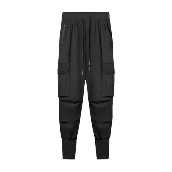 SWSMCLT Men's Casual Pants Lightweight Cargo Pants Camo Sweatpants Drawstring Track Pants Soft Fashion Thin Pocket Ankle Black Small