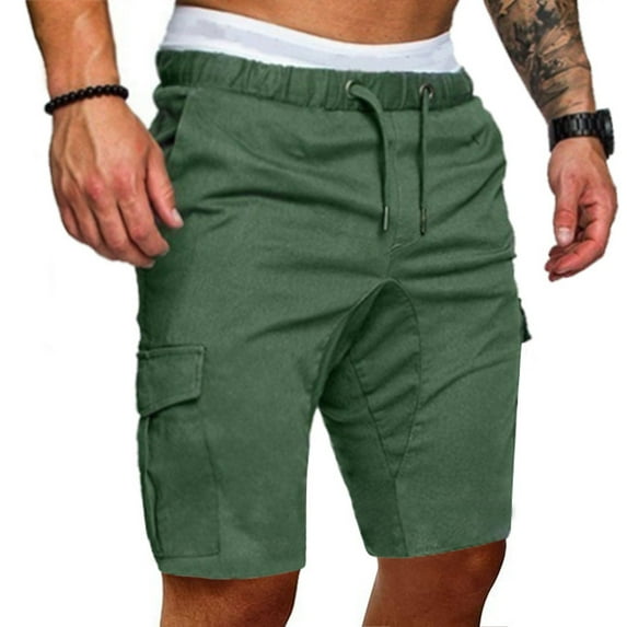 SWSMCLT Men's Lightweight Cargo Shorts Work Utility Shorts Outdoor Shorts Mid Rise Pocket Elastic Cotton Casual Army Green Large