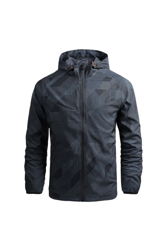 Men's Lightweight Hooded Jackets Windbreaker Geometric Fall Spring Track Full Zip Casual Outdoor Camping Basic Dark Grey 40