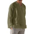 thumbnail image 1 of Jinda Men's Line Shirt Solid Soft Long Sleeve Top Loose Fit Pocket V Notch Neck Casual Summer Beach Cotton Shirt Army Green Medium, 1 of 1