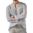 thumbnail image 1 of SWSMCLT Men's Beach Cotton Shirt Line Shirt Solid Soft Long Sleeve Top Loose Fit Pocket V Notch Neck Casual Summer Grey X-Large, 1 of 1