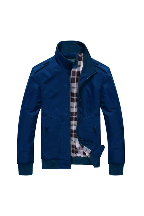 Men's Lined Windbreaker Cozy Full Zip Wind Jacket Snow Jacket Long Sleeve Windproof Zip Up Casual Dark Blue Large