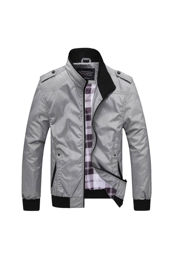 Men's Lined Windbreaker Cozy Full Zip Wind Jacket Snow Jacket Long Sleeve Windproof Zip Up Casual Grey Large