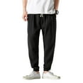 thumbnail image 1 of SWSMCLT Men's Casual Lounge Elastic Waist Loose Soft Linen Casual Pants Long Trousers Tapered Drawstring Pants Black Small, 1 of 4
