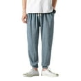 thumbnail image 1 of SWSMCLT Men's Casual Lounge Elastic Waist Loose Soft Linen Casual Pants Long Trousers Tapered Drawstring Pants Light Blue Small, 1 of 4